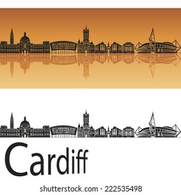 Cardiff skyline in orange background in editable vector file