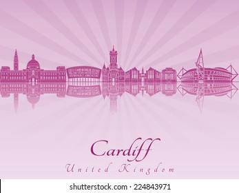 Cardiff skyline in purple radiant orchid in editable vector file