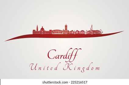 Cardiff skyline in red and gray background in editable vector file