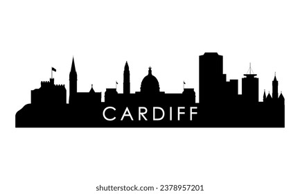 Cardiff skyline silhouette. Black Cardiff city design isolated on white background. 