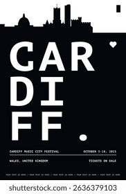 Cardiff typography minimalist vector poster for national event, cultural festival, independence day, holiday layout. Brochure, leaflet, flyer, presentation image template for Wales, UK city