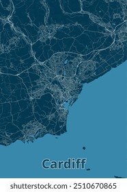 Cardiff, United Kingdom artistic blueprint map poster