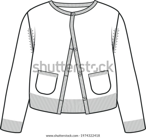 Cardigan Fashion Flat Sketch Technical Drawing Stock Vector (Royalty ...