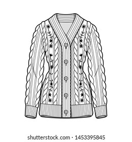 Cardigan fashion flat sketch template