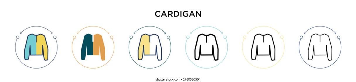 Cardigan icon in filled, thin line, outline and stroke style. Vector illustration of two colored and black cardigan vector icons designs can be used for mobile, ui, web