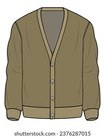 Cardigan Jacket Fashion Flat Sketch Vector Illustration, CAD, Technical Drawing, Flat Drawing, Template, Mockup.