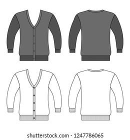 Cardigan man template (front, back views), vector illustration isolated on white background