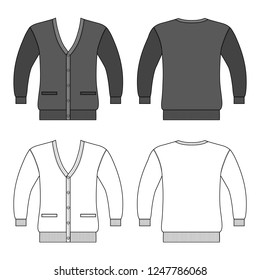 Cardigan man template (front, back views), vector illustration isolated on white background