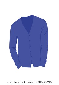Cardigan for men blue realistic vector illustration isolated