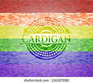 Cardigan on mosaic background with the colors of the LGBT flag