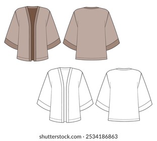 Cardigan Outerwear flat design, desenho técnico, modelo vetorial
