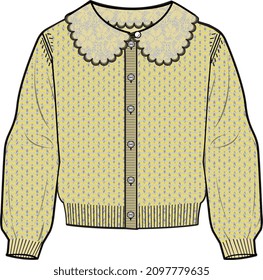 CARDIGAN REMOVEABLE PETER PAN COLLAR SWEATER AND SWEAT TOPS FOR KID GIRLS ILLUSTRATION VECTOR DESIGN