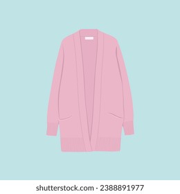 Cardigan sweater flat illustration isolated on colored background. Women and girl winter clothes vector.