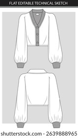 Cardigan Technical Sketch flat sketch for winter with long sleeves