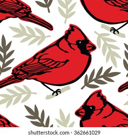 Cardinal background Seamless pattern with birds