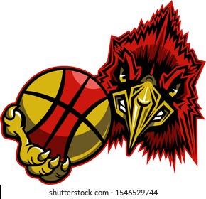 cardinal basketball team mascot holding ball for school, college or league