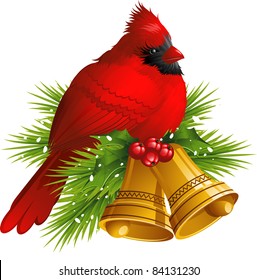 Cardinal Bird with Christmas bells