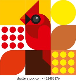 Cardinal bird, Geometric, Bird, Modular, Red, Orange, Yellow, Fall, Pattern, Fashion, T-shirt print, Autumn, Minimal, Art