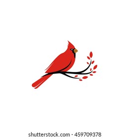 Cardinal bird hanging on a tree branch logo design