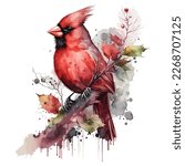 Cardinal bird isolated in white background, watercolor vector, vector illustration.