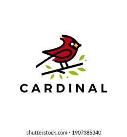 cardinal bird leaf line color fill logo vector icon illustration