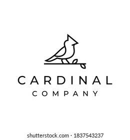 Cardinal Bird Logo Design with line outline monoline art style