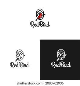 Cardinal bird logo; Red bird logo, vector illustration of animal shapes with simple line styles. Fit for real estate, travel, hotel, or fashion company.