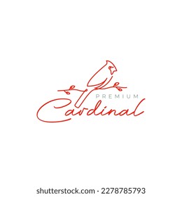 cardinal bird perched tree twig leaves feminine line art logo design vector