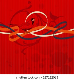 Cardinal Bird with ribbons on the abstract background