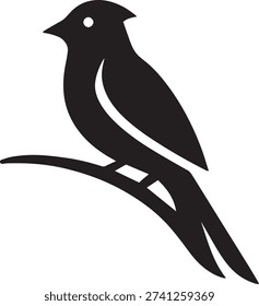 Cardinal Bird Silhouette Icon Vector - Songbird Sitting on a Branch Branch Illustration