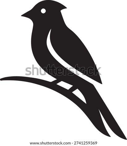 Cardinal Bird Silhouette Icon Vector - Songbird Sitting on a Branch Branch Illustration