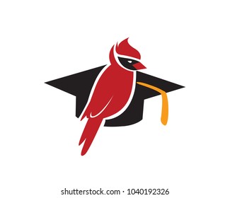 Cardinal bird and student cap 