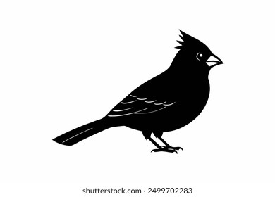 Cardinal Pájaro Ilustración vectorial Negro Silueta Estilo plano