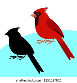 cardinal bird , vector illustration , flat style, black silhouette set