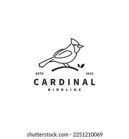 cardinal bird vector illustration with line art style logo design