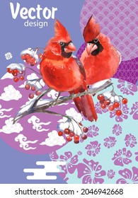 Cardinal birds are a symbol of Christmas. Can be used as a postcard, cover background, or for a web message. 
