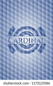 Cardinal blue badge with geometric background.
