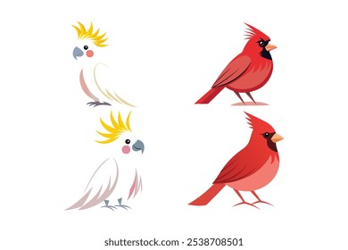 cardinal, cockatoo birds icon vector art