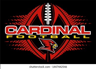 Cardinal Football Team Design With Mascot And Ball For School, College Or League