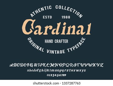 Cardinal. Handmade vintage typeface. Retro typography. Classic design. Arnament.