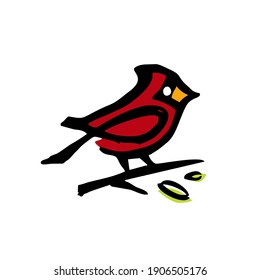 cardinal ink dry brush color logo vector icon illustration