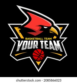 Cardinal mascot for a basketball team logo. Vector illustration. Great for team or school mascot or t-shirts and others.	
