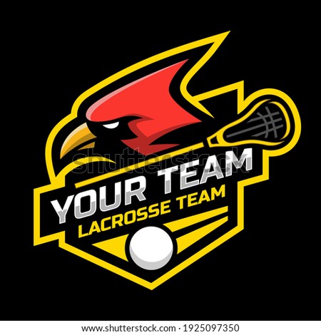 Cardinal mascot for a lacrosse team logo. Vector illustration.