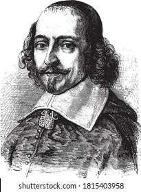 Cardinal Mazarin, Vintage engraving. From Popular France, 1869.