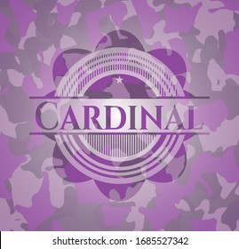 Cardenal rosa sobre el patrón de los camos. Ilustración vectorial. Detallado.