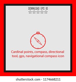 Cardinal points, gps, navigational compass icon  line icon