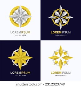 Cardinal points logo set, elegant logo concept in gold and silver colors.