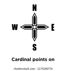 Cardinal points on winds star icon vector isolated on white background, logo concept of Cardinal points on winds star sign on transparent background, filled black symbol