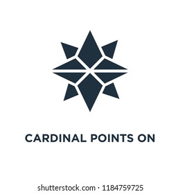 Cardinal points on winds star symbol icon. Black filled vector illustration. Cardinal points on winds star symbol symbol on white background. Can be used in web and mobile.