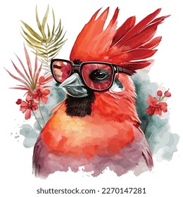 Cardinal with sunglasses vector design, isolated in white background